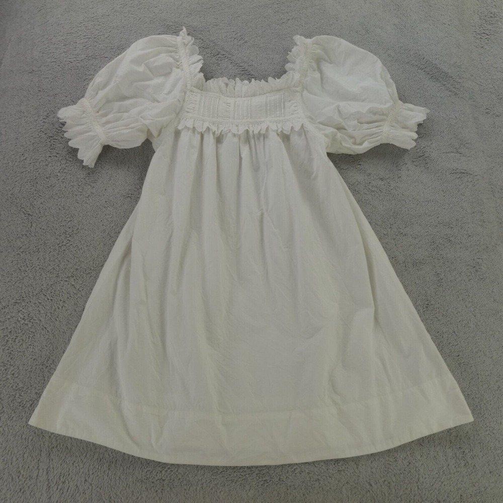 Doen Dress Mini Puff Sleeve Orchard Cotton Poplin Embroidered Scalloped